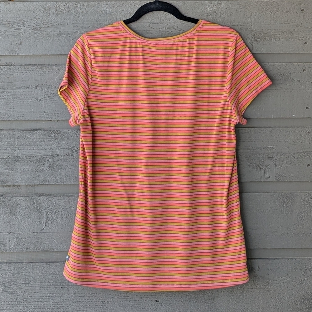 Toad&Co Orange Pink Swift Pocket Tee Striped Size Medium - Picture 5 of 8